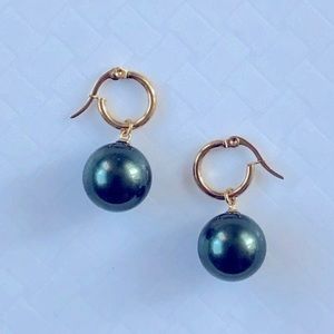 Faux 16mm Tahitian Pearl & 18k Gold Plated Earrings